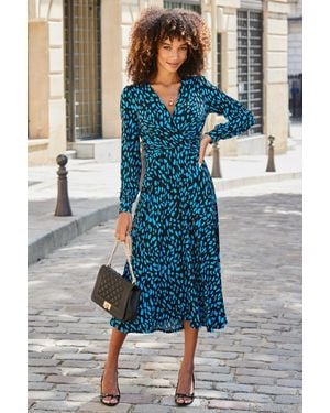 Sosandar Fleck Print Twist Front Dress - Blue