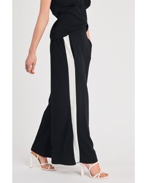 French Connection Wide Leg Crepe Trousers With Leg Stripe - Black
