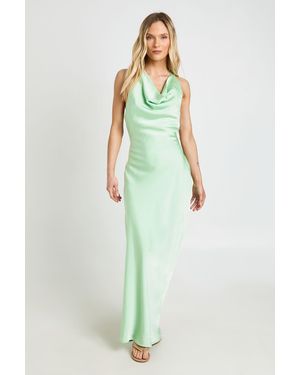 Boohoo Petite Drape Back Satin Maxi Dress - Green