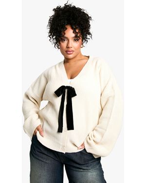 Boohoo Plus Bow Detail Cardigan - Black
