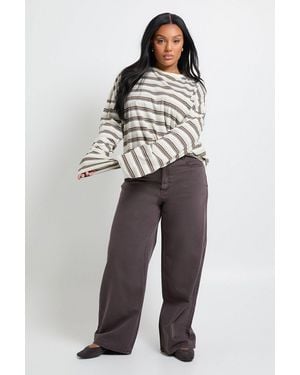 Boohoo Plus Mid Waist Baggy Skater Jean - Brown