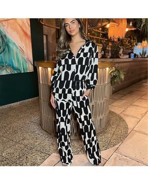 AX Paris And Cream Printed Geometric Trousers - Black