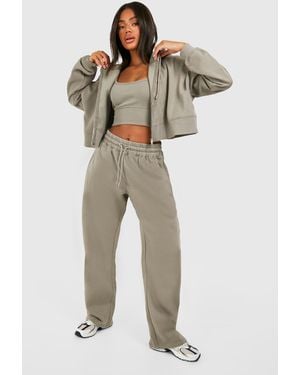 Boohoo Deep Hem Crop Top 3 Piece Hooded Tracksuit - Green