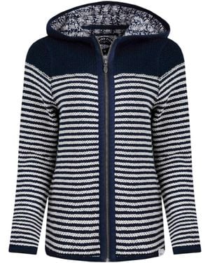 Weird Fish Ladies Bianca Striped Macaroni Eco Friendly Full Zip Hoodie - Blue