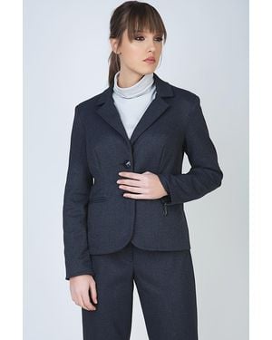 Conquista Button Blazer With Zip Detail - Blue