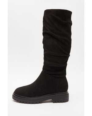 Quiz Faux Suede Ruched Boots - Black
