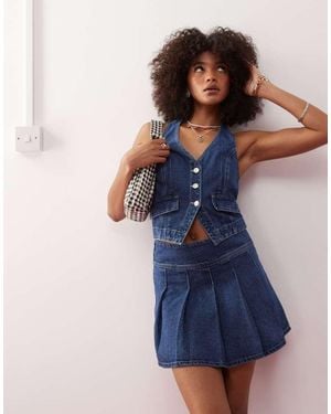 Reclaimed Vintage Western Denim Pleated Mini Skirt Co-Ord - Blue