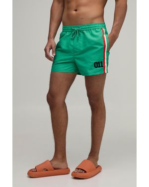 BoohooMAN Side Stripe Panelled Applique Short Length Swim - Green