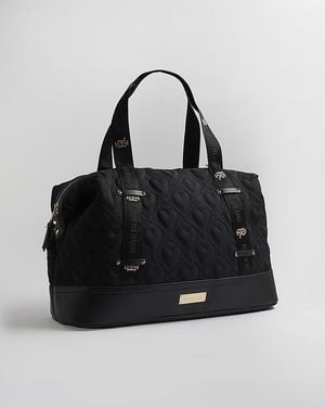 River Island Holdall Bag Heart Quilted Zip - Grey