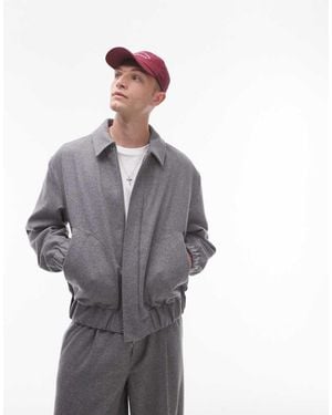 TOPMAN Premium Wool Mix Harrington - Grey