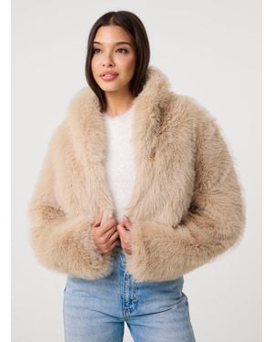 Pink Vanilla Crop Fur Jacket - Natural