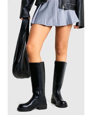 Boohoo Chunky Column Knee High Boots - Black