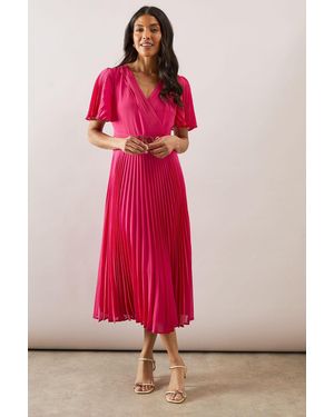 Wallis Pleated Buckle Midi Dress - Pink