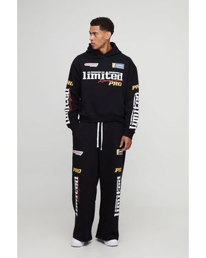 BoohooMAN Oversized Boxy Moto Hoodie And Extreme Wide Leg Jogger Tracksuit - Blue