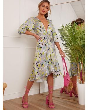 Chi Chi London Twist Front Abstract Midi Dress - Metallic