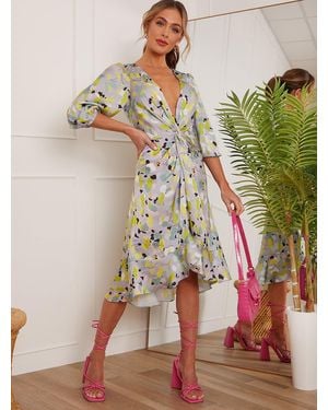 Chi Chi London Twist Front Abstract Midi Dress - Metallic