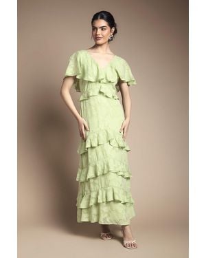 Oasis Jacquard Ruffle Maxi Dress - Green