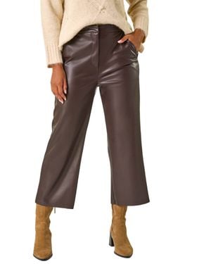 Roman Faux Leather Wide Leg Crop Trousers - Brown