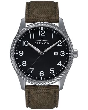 Elevon Watches Crosswind Canvas-Overlaid Leather-Band Watch W/ Date - Black