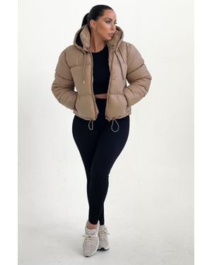 Femme Luxe Hooded Drawstring Cropped Puffer Jacket - Black