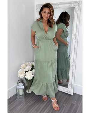 AX Paris Short Sleeved V-Neck Midi Smock Dress - Green