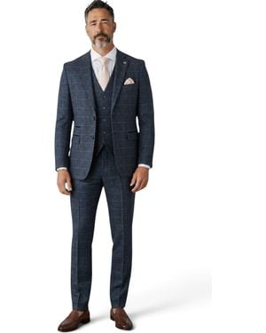 Paul Andrew 3 Piece Wool Blend Tweed Suit - Blue