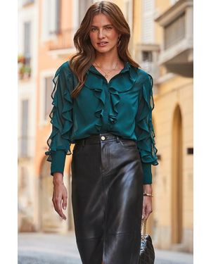 Sosandar Forest Ruffle Detail Shirt - Green
