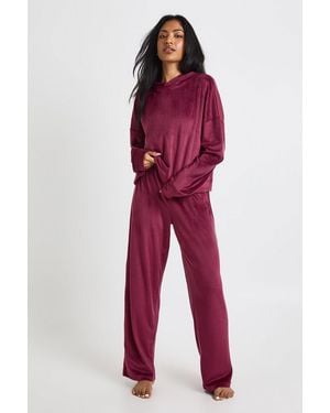 Boohoo Velour Fleece Jumper & Joggers Lounge Set - Red