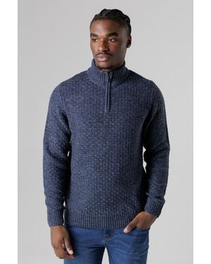 Tokyo Laundry Dark Quarter Zip Basket Stitch Jumper - Blue
