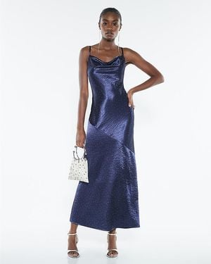 River Island Slip Midi Dress Satin Diamante Detail - Blue