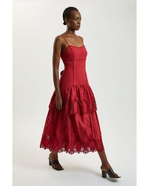 Karen Millen Cotton Cutwork Strappy Woven Midi Dress - Red