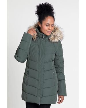 Mountain Warehouse 'Isla Ii' Down Jacket Water Resistant Faux Fur Hood Warm Winter Coat - Green