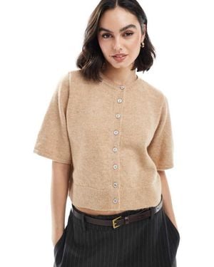 ASOS Knitted Half Sleeve Cardigan - Natural