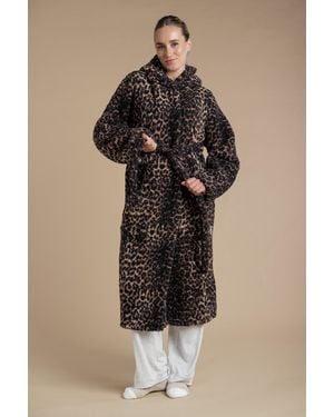Tokyo Laundry Leopard Print Hooded Dressing Gown - Brown
