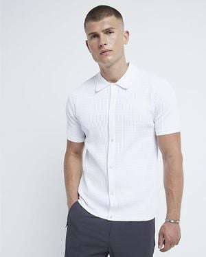 River Island Shirt Muscle Fit Brick Knit Top Cotton - White