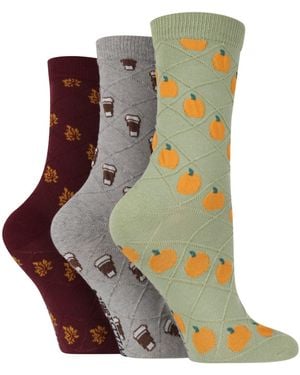 Wildfeet 3 Pack Ladies Fashionable Texture Knit Cotton Socks - Grey