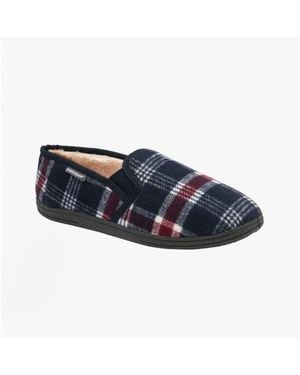 Dunlop Martyn Lined Textile Full Slippers Check - Blue