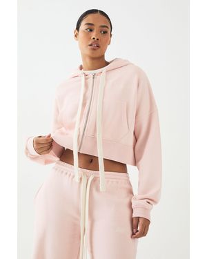 DSGN Studio Contrast Drawcord Boxy Crop Hoodie - Pink