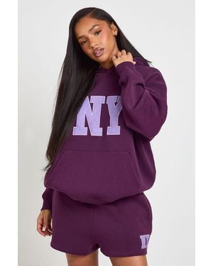 Boohoo Ny Applique Hooded Short Tracksuit - Purple