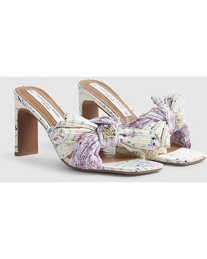 River Island Heeled Mules Twist Plisse Floral Textile - Grey