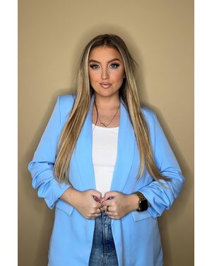 Femme Luxe Long Sleeve Pocket Blazer - Blue