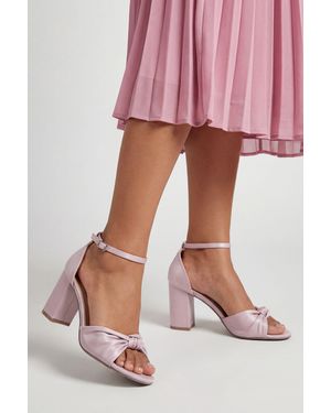 Wallis Wide Fit Carmen Satin Knot Front High Block Heel Sandals - Pink