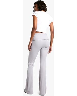 Boohoo Tall Fold Over Waist Soft Rib Flare Trouser - White