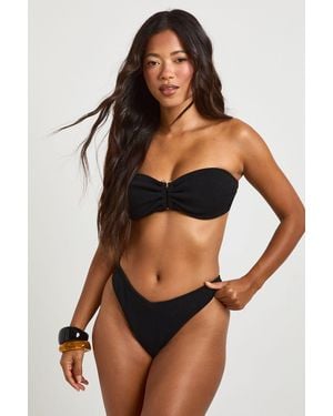 Boohoo Textured Bandeau Bikini Top & Thong Bottom Set - Black