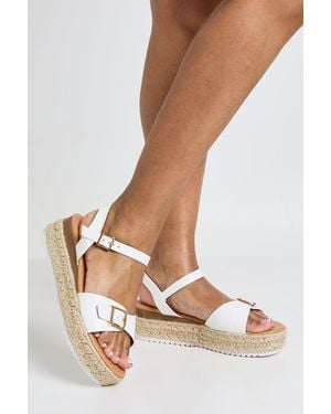 Boohoo Wide Fit Buckle Detail 2 Part Flatform Wedges - White
