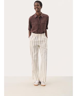 Part Two Casual Broek Regular Fit Eggnog And Stripe - Naturel