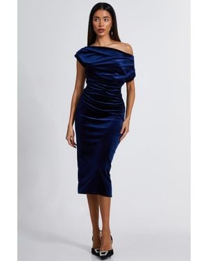 Quiz Velvet One Shoulder Midaxi Dress Material_Polyester - Blue