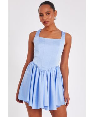 Quiz Satin Corset Mini Dress - Blue