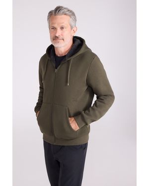 Mountain Warehouse 'Dalton' Hoodie With Zip Closure Borg Lined Casual Cosy Jumper Cotton - Multicolour