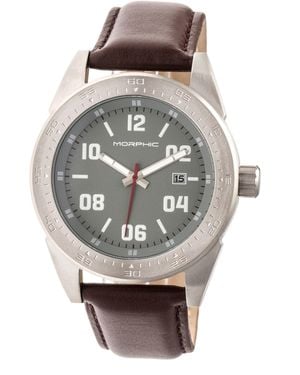 Morphic M63 Series Leather-Band Watch W/Date - Metallic